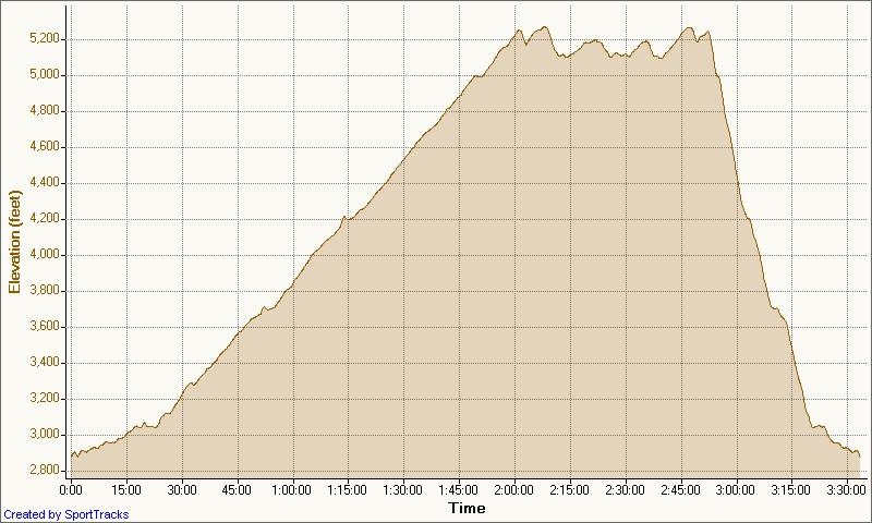 Trail Hawaii, Big Island 3-26-2009, Elevation - Time.jpg - This has the "stop time" taken out of it. The rolling part at the top was how the road would be if I'd kept going, although it ultimately would have reached about 6500 feet.